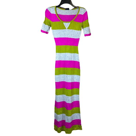 Only Love Urbanized NWT‎ Pink Grey Green Striped Bodycon Maxi Dress Size XS - Picture 1 of 5